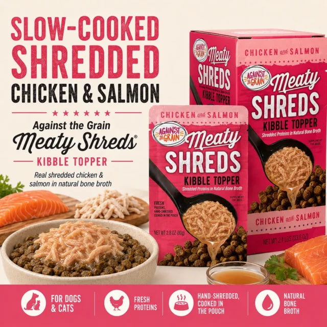 Shreds Slow Cooked Shredded Chicken & Salmon Kibble Topper